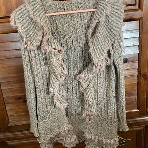 Lapis Beige and Pink Fringed Cardigan